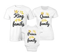 Puzzletee - Tris Magliette Abbinate per Famiglia - in Cotone, Traspiranti e Piacevoli sulla Pelle - Stampa con Inchiostri Certificati e Sicuri - Coordinato Padre, Madre e Bimbo (Prince of the Family)