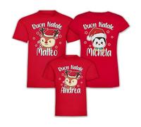 Puzzletee Tris Magliette Natale Famiglia Nomi Personalizzabili Renne Pinguino Simpatico Pinguin Renna Naso Rosso Padre Madre Figlio Figlia Set Christmas 3 Tshirt Natalizia
