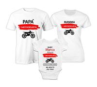 Puzzletee Tris T-Shirt Body Neonato - Maschietto - Nome Personalizzato - Motocross - Motociclista - Passione Moto - Padre - Madre - Bimbo - Figli - Body Simpatico - Set Magliette
