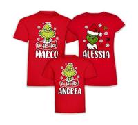 Puzzletee Tris T-Shirt Natale Famiglia Nomi Personalizzati G. Risata Oh Oh Oh Famiglia Padre Madre Figlio Figlia Set Christmas 3 Magliette Natalizie