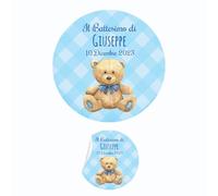 PV Grafik® 100 Tag Adesivi Personalizzati con nome e data, Etichette Adesive per Battesimo e Nascita personalizzati con nome e data Scegli la tua Misura e Personalizza (Orsetto Bimbo 01)