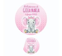 PV Grafik® 100 Tag Adesivi Personalizzati con nome e data, Etichette Adesive per Battesimo e Nascita personalizzati con nome e data Scegli la tua Misura e Personalizza (Elefantino Bimba 24)