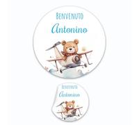 PV Grafik® 100 Tag Adesivi Personalizzati con nome e data, Etichette Adesive per Battesimo e Nascita personalizzati con nome e data Scegli la tua Misura e Personalizza (Aereoplano 62)