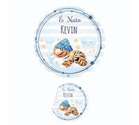 PV Grafik® 100 Tag Adesivi Personalizzati con nome e data, Etichette Adesive per Battesimo e Nascita personalizzati con nome e data Scegli la tua Misura e Personalizza (Modello 55)