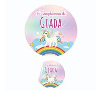 PV Grafik® 100 Tag Adesivi Personalizzati con nome e data, Etichette Adesive per Battesimo e Nascita personalizzati con nome e data Scegli la tua Misura e Personalizza (Unicorno 39)