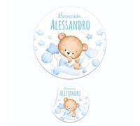 PV Grafik® 100 Tag Adesivi Personalizzati con nome e data, Etichette Adesive per Battesimo e Nascita personalizzati con nome e data Scegli la tua Misura e Personalizza (Modello 67)