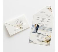 PV Grafik® 15 Partecipazioni Matrimonio Personalizzate, Inviti Matrimonio a Busta, Invito Partecipazione Nozze, Sposi, 15x28 cm Nastrino inclusa, Personalizza invito e scegli la quantità. (M44)