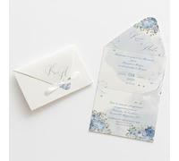 PV Grafik® 15 Partecipazioni Matrimonio Personalizzate, Inviti Matrimonio a Busta, Invito Partecipazione Nozze, Sposi, 15x28 cm Nastrino inclusa, Personalizza invito e scegli la quantità. (M04)