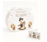 PV Grafik® 16+16 Scatoline Portaconfetti Nascita, Portaconfetti Battesimo Personalizzate 16 Portaconfetti + 16 Bigliettini Bomboniera, nastrino per chiusura incluso (Tunna16)