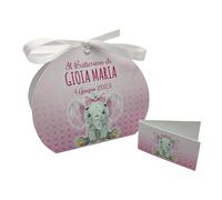 PV Grafik® 24+24 Bomboniere Battesimo Bimba - Scatoline Portaconfetti Rosa con Elefantina e Bigliettini Personalizzati - Scatole Confetti Nascita Femminuccia con Nastro Bianco (Tunna24)
