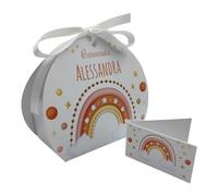 PV Grafik® 24+24 Scatoline Portaconfetti Nascita Battesimo Bimba - Bomboniere Personalizzate Arcobaleno Boho con Bigliettini e Nastrino - Scatole Confetti per Baby Shower (Tunna48)