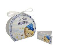 PV Grafik® 24+24 Scatoline Portaconfetti Nascita Battesimo Bimbo - Bomboniere Personalizzate con Leoncino e Bigliettini - Tema Notte Stellata - Scatole Confetti per Baby Shower (Tunna56)