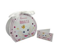 PV Grafik® 24+24 Scatoline Portaconfetti Nascita Bimba - Bomboniere Elefantina Principessa Personalizzate con Bigliettini e Nastrino - Scatole Confetti Battesimo, Baby Shower, Festa Bimba (Tunna57)
