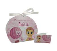 PV Grafik® 24+24 Scatoline Portaconfetti Nascita Bimba - Bomboniere Personalizzate con Bambina e Mongolfiera Rosa - Bigliettini e Nastrino Inclusi - Scatole Confetti Baby Shower (Tunna30)