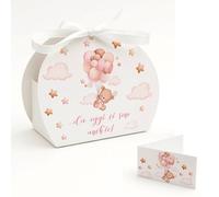 PV Grafik® 24PZ Bomboniere Nascita Orsetto, Scatoline Portaconfetti Bimba, Scatola Confetti Baby Shower Benvenuta Bambina Scatole Confetti per Confetteta, Set con Bigliettino e Nastrino (40BL)