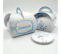 PV Grafik 28+28 pezzi | Scatoline Portaconfetti Personalizzate 28 scatole confetti + 28 Biglietti Bomboniera, Scatola Portaconfetti Nascita, Battesimo. (Bimbo 05)