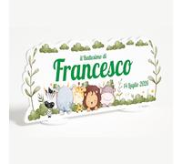PV Grafik® Centro Tavola Battesimo Bimbo Personalizzato, Centro Tavola confettata Battesimo Maschio, Allestimento Compleanno Giugla Safari Nome per Confettata Personalizzato (12)