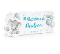 PV Grafik® Centro Tavola Battesimo Personalizzato, Centro Tavola confettata Battesimo, Tema Elefantino, Allestimento Battesimo Nome per Confettata Personalizzato (01EL)