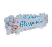 PV Grafik® Centro Tavola Battesimo Personalizzato, Centro Tavola confettata Battesimo, Tema Orsetto, Allestimento Battesimo Nome per Confettata Personalizzato (14B)