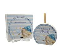 PV Grafik Pz 2 Diffusore Bomboniera Battesimo Bimbo Personalizzato | Leoncino Azzurro con Stelle e Nuvole | Set con Bigliettino e Scatola | Nome, Data, Dedica - Made in Italy (56B)