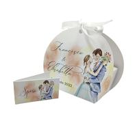 PV Grafik® Scatoline portaconfetti matrimonio personalizzate - 24+24 con grafica acquerello sposi abbracciati - bigliettini e nastro inclusi - stampa nomi e data - Made in Italy (M07)