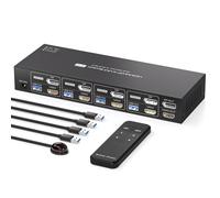 PVBCTCSID HDM Displayport KVM Switch 4 PC 2 Monitor Switch KVM USB 4K60Hz 4 Porte Dual Display Condivisione di 2 Monitor e 4 Dispositivi USB3.0, con Telecomando a Infrarossi e Alimentazione