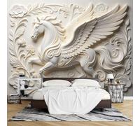 PVC Carta Parati Murale 3D con Cavallo Alato in Rilievo Tra Le Nuvole Autoadesiva 180 x 280 cm Effetto Rilievo Rimovibile Impermeabile Decorazione per Pareti di Soggiorno Camera Letto.
