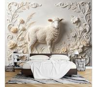 PVC Carta Parati Murale 3D con Pecore in Rilievo Autoadesiva 320 x 600 cm Effetto Rilievo Animale Floreale Rimovibile Impermeabile per la Decorazione Pareti Soggiorno Camera Letto.