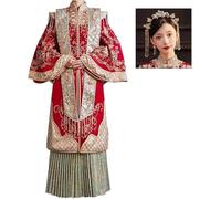 PVGYUJFD Abiti da Sposa in Stile Cinese, Abito da Sposa Cinese Rosso Splendidi Top Ricamati e Gonna a Pieghe Qipao Occasioni Come Il Matrimonio(Style3,3XL)