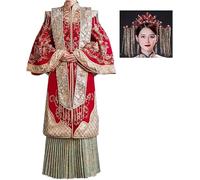 PVGYUJFD Abiti da Sposa in Stile Cinese, Abito da Sposa Cinese Rosso Splendidi Top Ricamati e Gonna a Pieghe Qipao Occasioni Come Il Matrimonio(Style5,4XL)