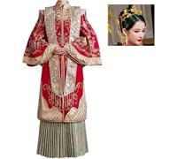 PVGYUJFD Abiti da Sposa in Stile Cinese, Abito da Sposa Cinese Rosso Splendidi Top Ricamati e Gonna a Pieghe Qipao Occasioni Come Il Matrimonio(Style4,6XL)