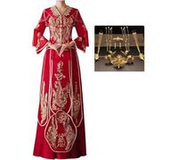 PVGYUJFD Abiti da Sposa in Stile Cinese, Abito da Sposa Cinese Rosso splendido Top Ricamato e Gonna a Pieghe Qipao for Occasioni Come Il Matrimonio(Style2,9XL)