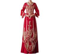 PVGYUJFD Abiti da Sposa in Stile Cinese, Abito da Sposa Cinese Rosso splendido Top Ricamato e Gonna a Pieghe Qipao for Occasioni Come Il Matrimonio(Style1,6XL)