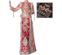 PVGYUJFD Abiti da Sposa in Stile Cinese, Abito da Sposa Cinese Xiuhe Splendidi Top Ricamati Gonna a Pieghe Qipao for Occasioni Come Il Matrimonio(Style2,M)