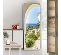 PVGYUJFD Adesivi per Frigorifero, Adesivo for Frigorifero Copertura Completa for Porta del Coperture for Pelli Adesivi murali for Decalcomania da Cucina, Isola Italiana Vista Mare(S: 60x150 cm)