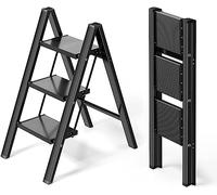 PVGYUJFD Drabiny składane, Scaletta a 3 gradini, Sgabello Pieghevole con Pedale Largo Antiscivolo, in Alluminio Scala Portatile Leggera La