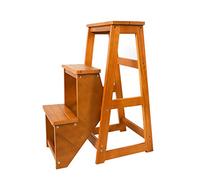 PVGYUJFD Drabiny składane, Sgabello a Gradino Sedia a Scala Multifunzionale Pieghevole a 3 Livelli Panca Utilità, Sedia a in Legno, Decorativa(Walnut)
