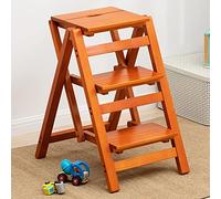 PVGYUJFD Drabiny składane, Sgabello for Adulti/Scaletta/Sedia da bancone, Scaletta Pieghevole Multifunzionale in Legno massello a 2/3/4 gradini(Yellow,3 Step)
