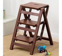 PVGYUJFD Drabiny składane, Sgabello for Adulti/Scaletta/Sedia da bancone, Scaletta Pieghevole Multifunzionale in Legno massello a 2/3/4 gradini(Brown,3 Step)