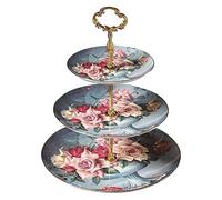 PVGYUJFD Piatto da frutta creativo Piatto da frutta a tre strati Vassoio for torta europeo in porcellana cinese Pasticceria in ceramica Doppia ciotola for Cesto di frutta/Piatti blu