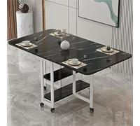 PVGYUJFD Tavolo da Pranzo, Tavolo da Pranzo Pieghevole Mobile, Tavolo a ribalta con 2 Ripiani Aperti, allungabile Rettangolare a Struttura in Metallo(Black White Shelf,L 100cm)