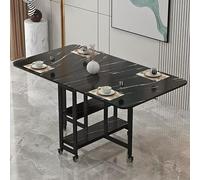 PVGYUJFD Tavolo da Pranzo, Tavolo da Pranzo Pieghevole Mobile, Tavolo a ribalta con 2 Ripiani Aperti, allungabile Rettangolare a Struttura in Metallo(Black Black Shelf,L 120cm)