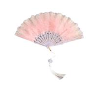 PVGYUJFD Ventaglio da Ballo con Piume, Ventaglio di Danza Piume Pieghevole Dolce Ragazza a Mano Ciondolo Fotografia Puntelli Decorazione della Festa Nuziale(Pink)