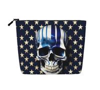 pvinnk Blue Stripe Stars Skull Print make up bag Single-layer Makeup Bags Travel Cosmetic Organizer Grande Capacità Con Cerniera, nero, Taglia unica