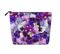 pvinnk Borsa da trucco con stampa a fiore viola a un solo strato, organizer cosmetico da viaggio, grande capacità, con cerniera, nero, Taglia unica