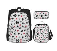 pvinnk Love Cat Paw Cuore Cucciolo Piede Stampa Comodo Spalla Regolabile Casual Zaino Moda Lunch Bag Astuccio Portapranzo Astuccio Nero, Taglia Unica, Nero, Taglia Unica, Nero , Taglia unica