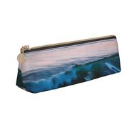 pvinnk Sunset and Sunrise con stampa di onde del mare oceano elegante e pratico astuccio triangolare di grande capacità con cerniera