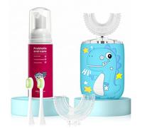 PVOGRT Spazzolino elettrico per bambini a forma di U, spazzolino da denti per bambini con 2 testine a forma di U, 4 ricambi morbidi con dentifricio automatico ricaricabile, 6 modalità di pulizia, età
