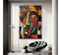 PVPQPR Arte murale su tela africana astratta,immagini geometriche del volto umano,decorazione murale con maschera tribale africana moderna colorata,50x71 cm,20x28 pollici/con cornice
