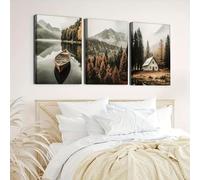 PVPQPR Moderna tela da parete con paesaggio per soggiorno,vista rurale e sul lago,3 pezzi,opere d'arte su tela per pareti,arte da parete panoramica (21x30 cm (8x12 pollici) x3/senza cornice)